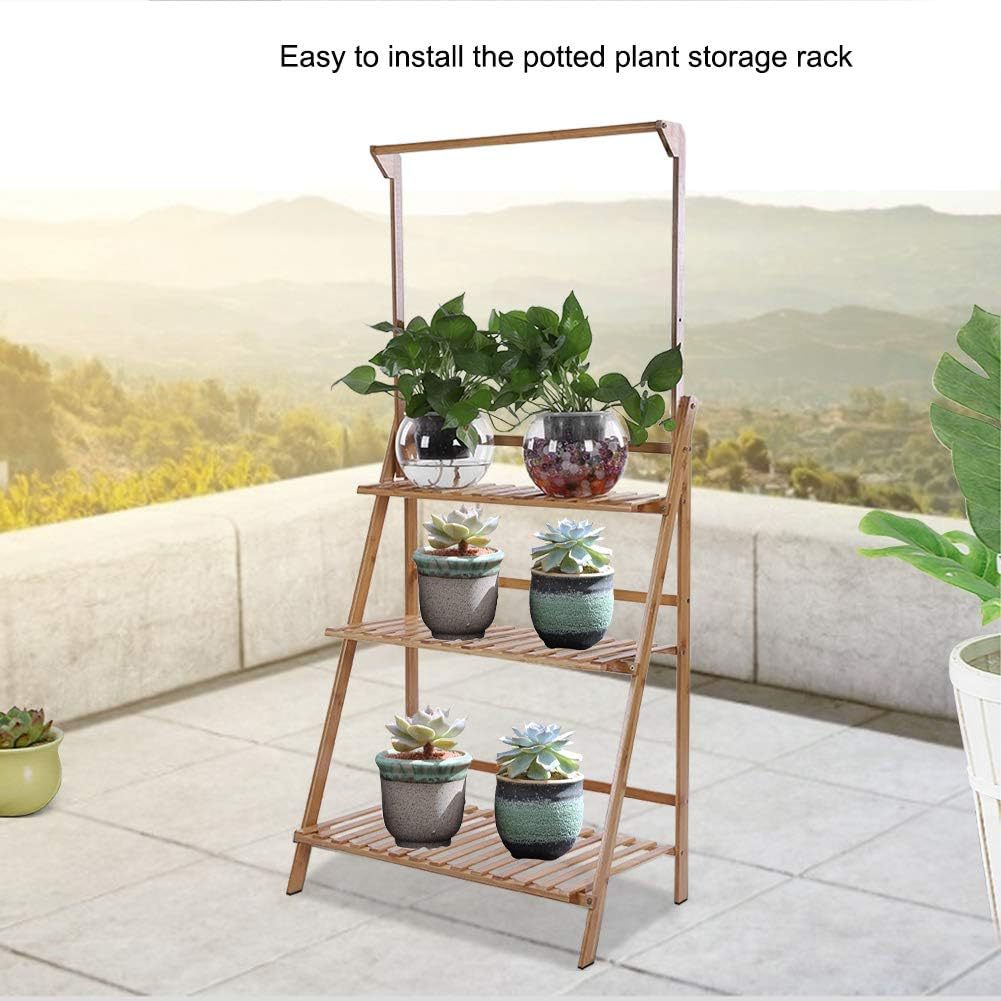 Three-Tier Plant Ladder, Bamboo Flower Staircase, Flower Stand, Flower Ladder, Flower Stand for Living Room Stairs, Balcony Garden, Indoor and Outdoor Stairs