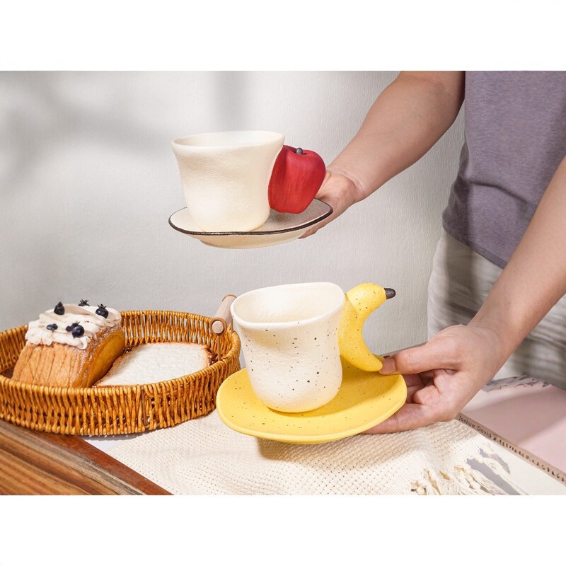 New Hand-Squeezed Stereo Apple Water Cup Mug Ceramic Creative Cute Latte Milk Cup Coffee Cup Banana Cup