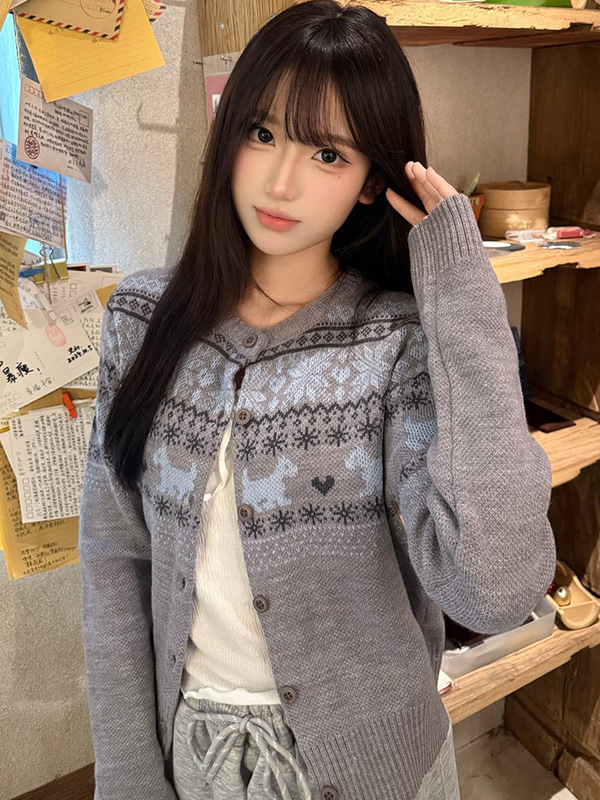 韩版软糯氛围感提花长袖针织毛衣女巨好看的新款复古单排扣上衣潮|undefined