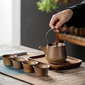 粗陶功夫茶具套装一壶四杯家用中式陶瓷提梁茶壶茶杯整套泡茶器