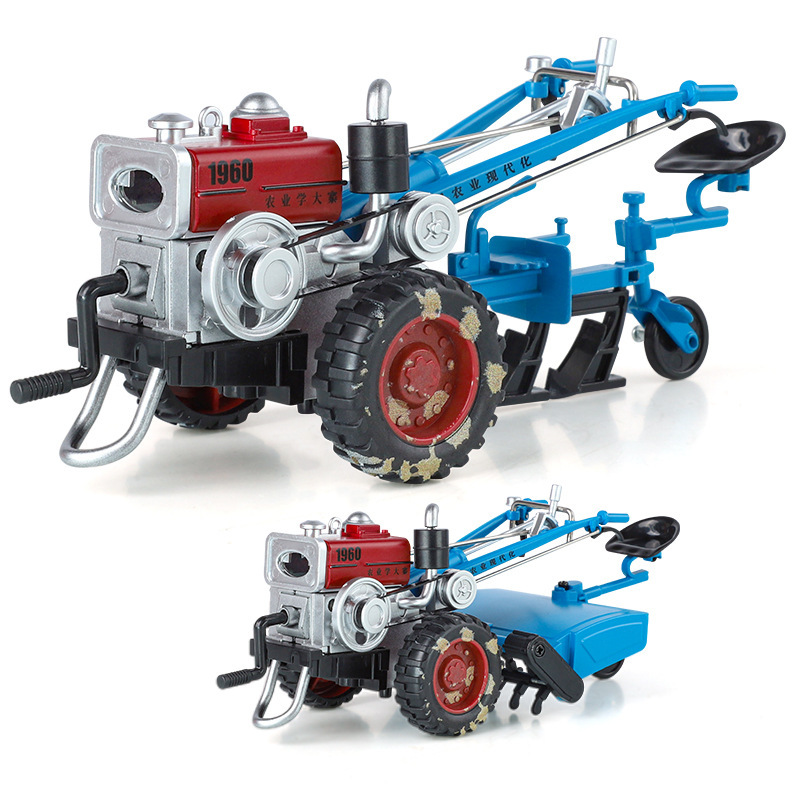 1:24 Two-In-One Hand-Held Tractor Alloy Retro Car Model Agricultural Ridge-Rotating Plowing Vehicle Sound and Light Ornaments