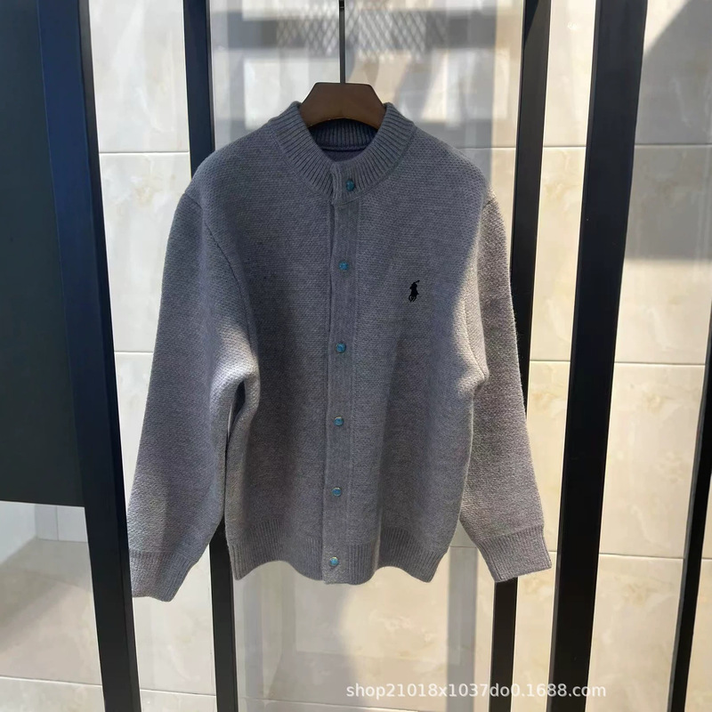 High-weight turquoise button embroidered round-neck autumn and winter new cardigan knit sweater men's jacket High-weight turquoise button embroidered round-neck autumn and winter new cardigan knit sweater men's jacket