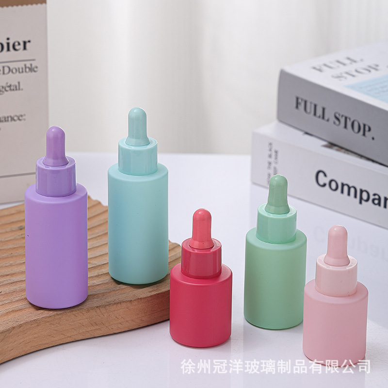 彩色精油瓶30ml喷色香水精油分装瓶跨境补水液精油胶头滴管小样