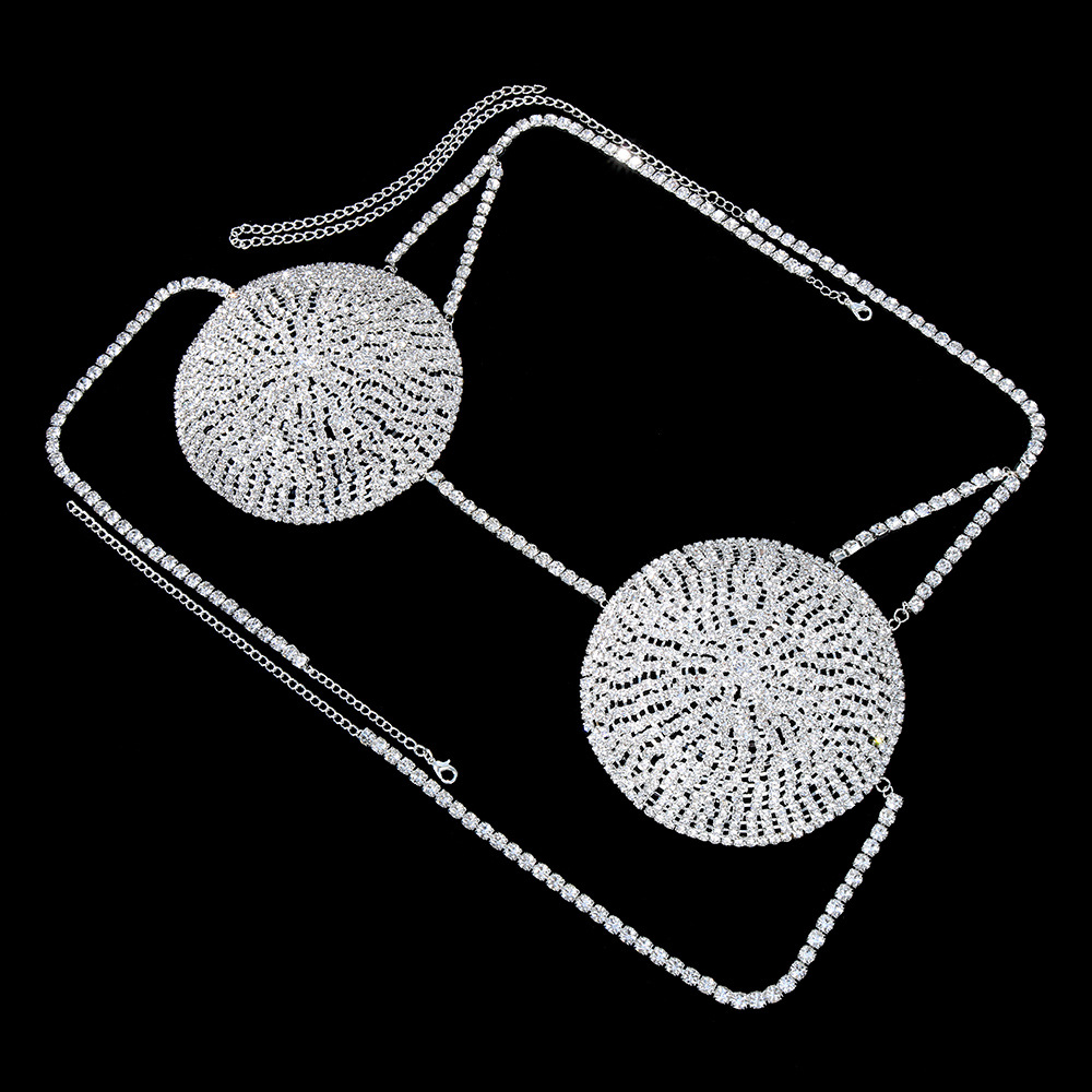 Europa y América transfronteriza nuevo sexy rhinestone redondo Cadena de pecho cadena bikini Cadena de cuerpo cadena