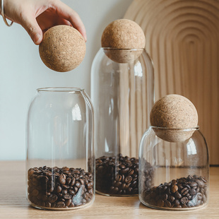 Wholesale Coffee Bean Spherical Cork Sealed Jar High Borosilicate Glass Tea Storage Jar Kitchen Grain Storage Bottle
