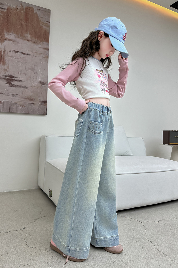 New Children's Mixed European And American Jeans With Diamonds On The Front Pocket_voghion.com