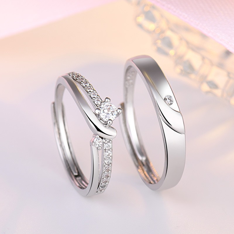 Japanese and Korean Elegant Couple Ring Combination Ring for Men and Women, Personalized Micro-Set Diamond Zircon Ring, Fashionable Niche Pair Ring
