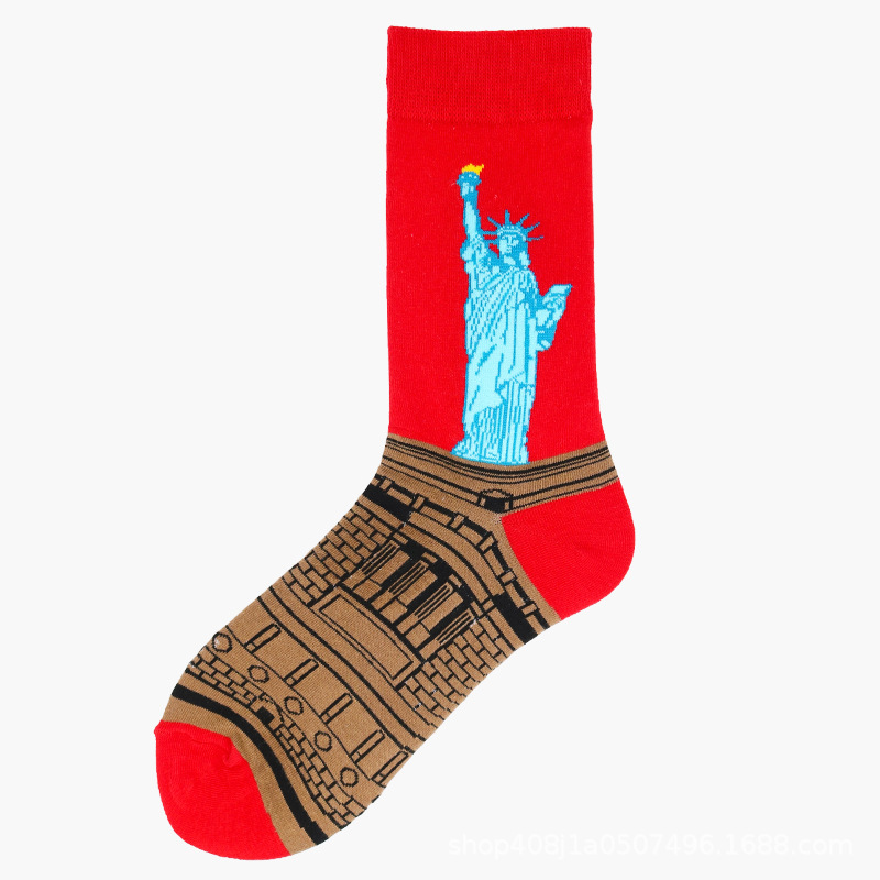 Calcetines de Comercio Exterior, Calcetines de Media Pantorrilla con Pintura al Óleo de Estilo Creativo Europeo y Americano, Calcetines Largos de Moda Transfronterizos, Calcetines de Algodón de Media Pantorrilla para Otoño e Invierno.