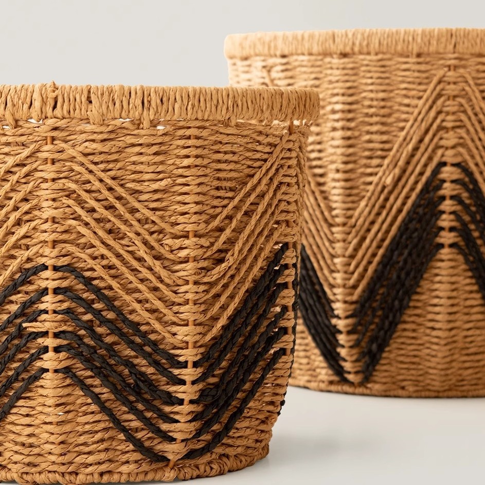 Cesta de almacenamiento de caña nórdica personalizada decoración de escritorio de papel de cuerda trenzada cesta de almacenamiento de almacenamiento de limpieza caja de almacenamiento de ropa sucia