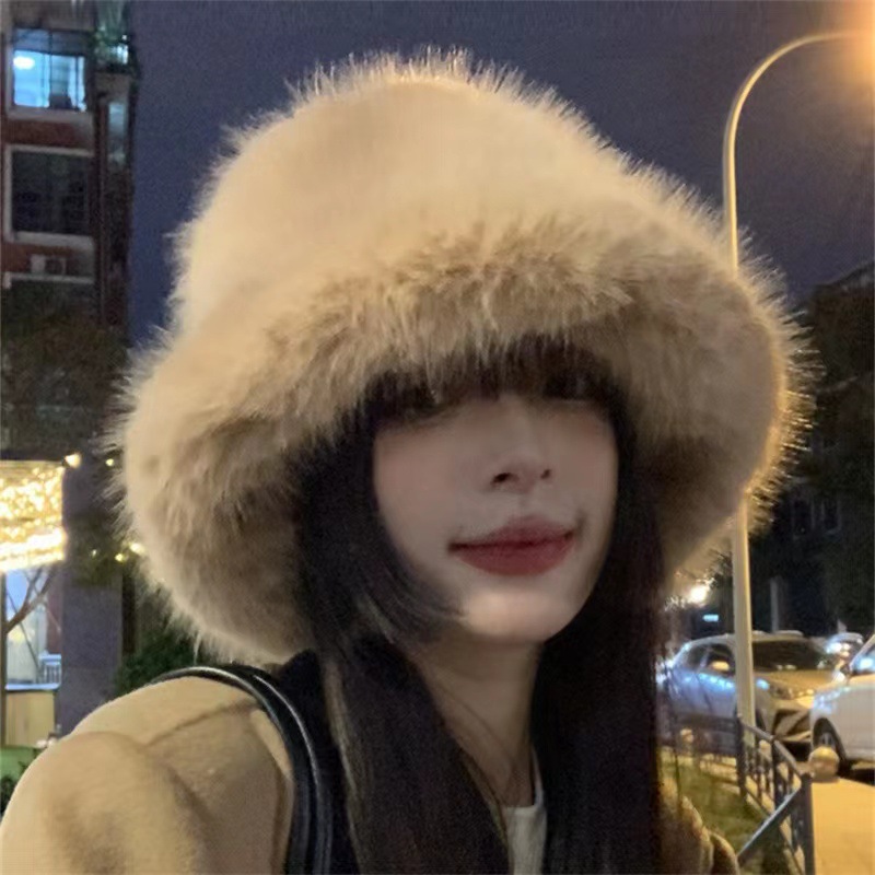 Zachte pluche bucket hat winter vissershoed voor dames_voghion.com
