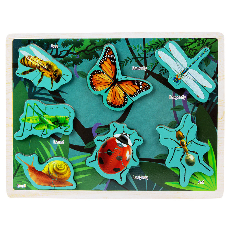 Educación temprana iluminación de madera tridimensional animal tráfico mar puzzle juguetes para niños pequeños puzzle juguetes de bloques para bebés