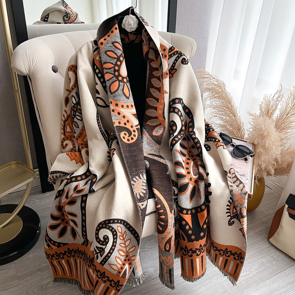 Chal de Jacquard Reversible de Poliéster, Mantenerse Caliente, para Invierno