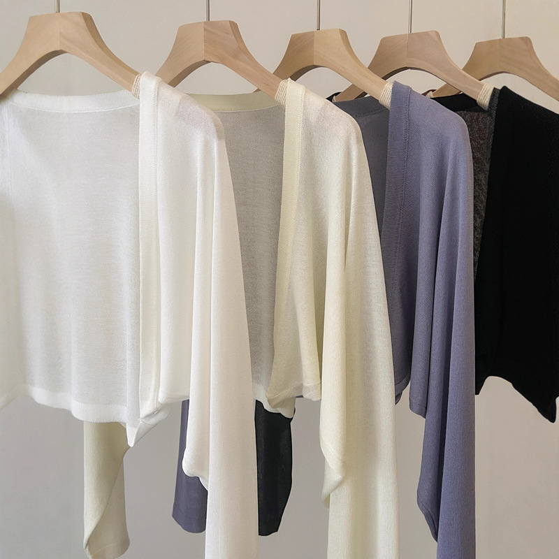 French Style Waistle Ice Silk Knitted Sunscreen Cardigan Women's Thin Shawl Summer with Suspenders Skirt Outer Top Blouse
