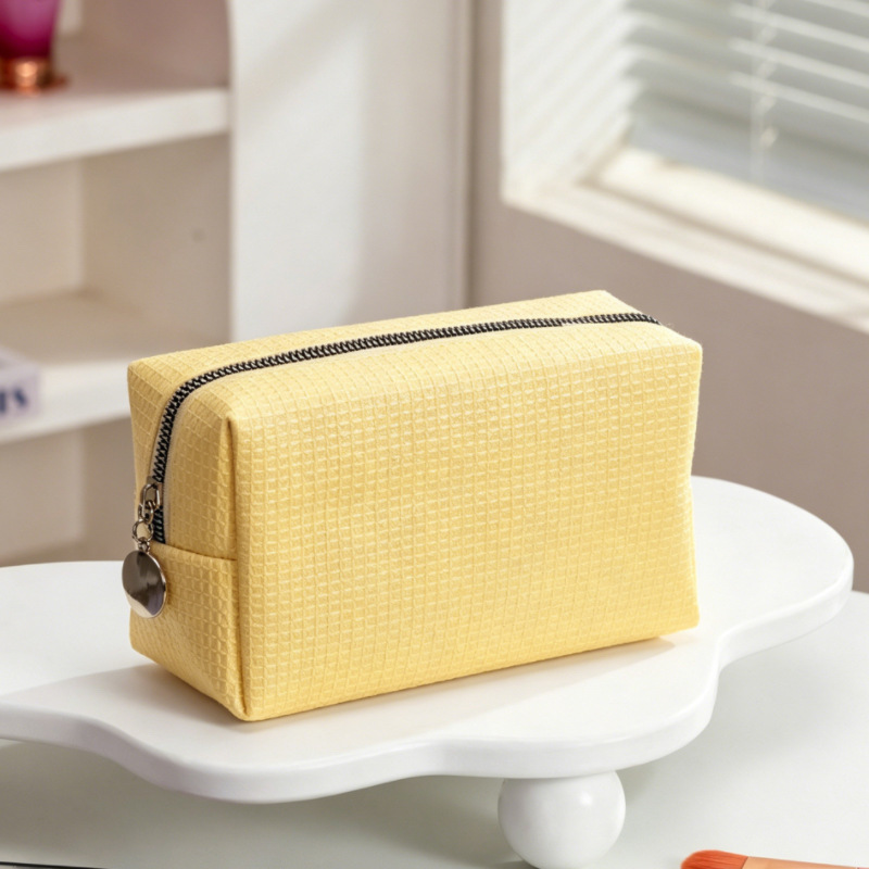 Fabricantes transfronterizos nuevos waffle bolsas de maquillaje de gran capacidad bolsas portátiles cuadradas de color sólido bolsas de lavado de viaje de damas image 13