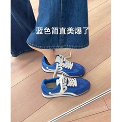 牛革バージョン〜女性用ブルー厚底道徳訓練靴、レトロ本革多用途スポーツカジュアルシューズ、女性用ソフトソールフォレストシューズ