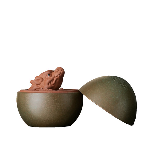 Dragon Egg Tea Strainer Set: Tea Infuser, Tea Separator, Year of the Dragon Mascot Tea Pet, Purple Clay Tea Strainer for Tea Tables