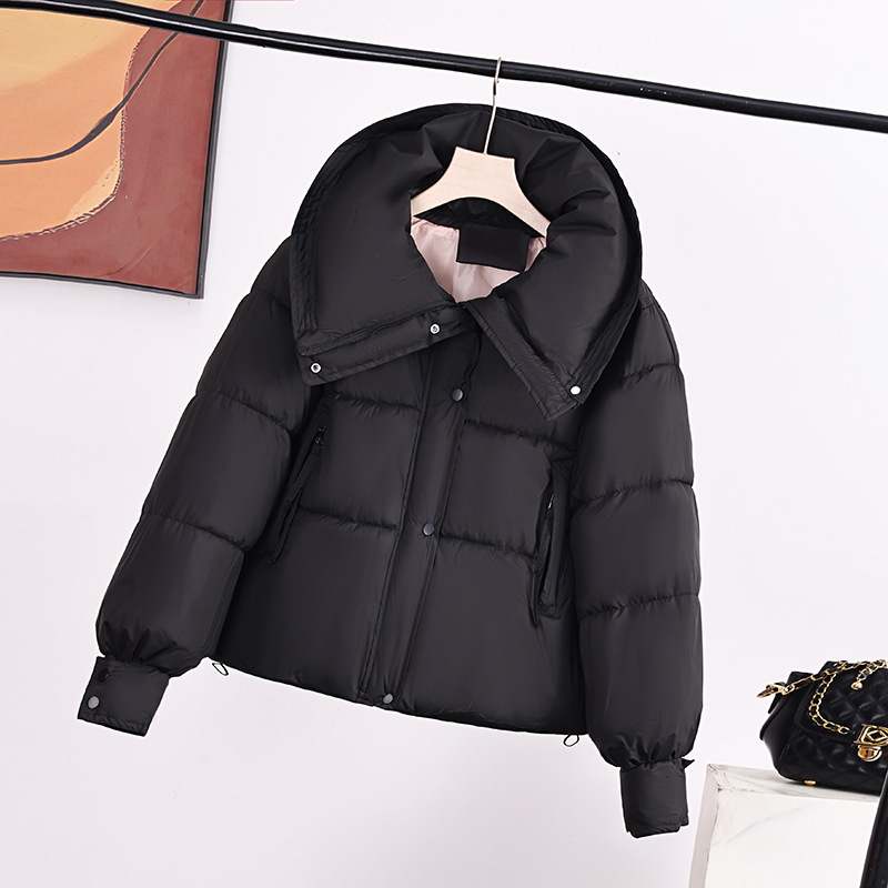 Algodón de pluma para mujeres sueltas engrosadas de moda coreana 2024 nueva moda pequeña chaqueta alta corta