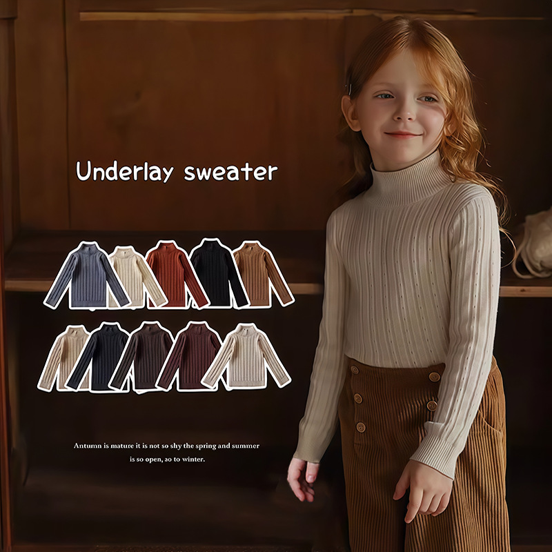 2025秋冬新品女童春百搭亲子半高领毛衣宝宝洋气针织衫儿童冬装