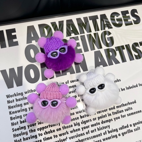 Cute Otter Rabbit Fuzzy Coal Ball Car Keychain Pendant South Korea Instagram Influencer Plush Book Bag Hanging Decor Gift