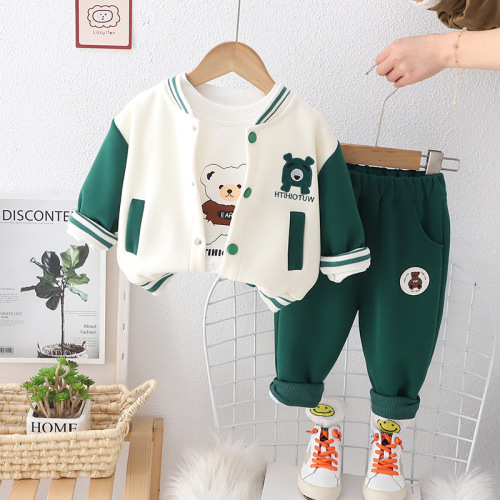 Children's Spring Set 2024 New Style Kids Baseball Suit 3-Piece Set for Boys Baby Casual Trendy