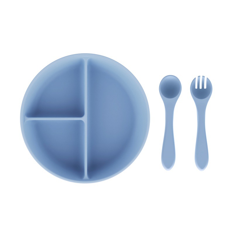 Alimentos de silicona set de cubiertos para niños cucharas blandas tenedor ventosa cuenco divisor de platos de comedor bib puede personalizar caja de regalo