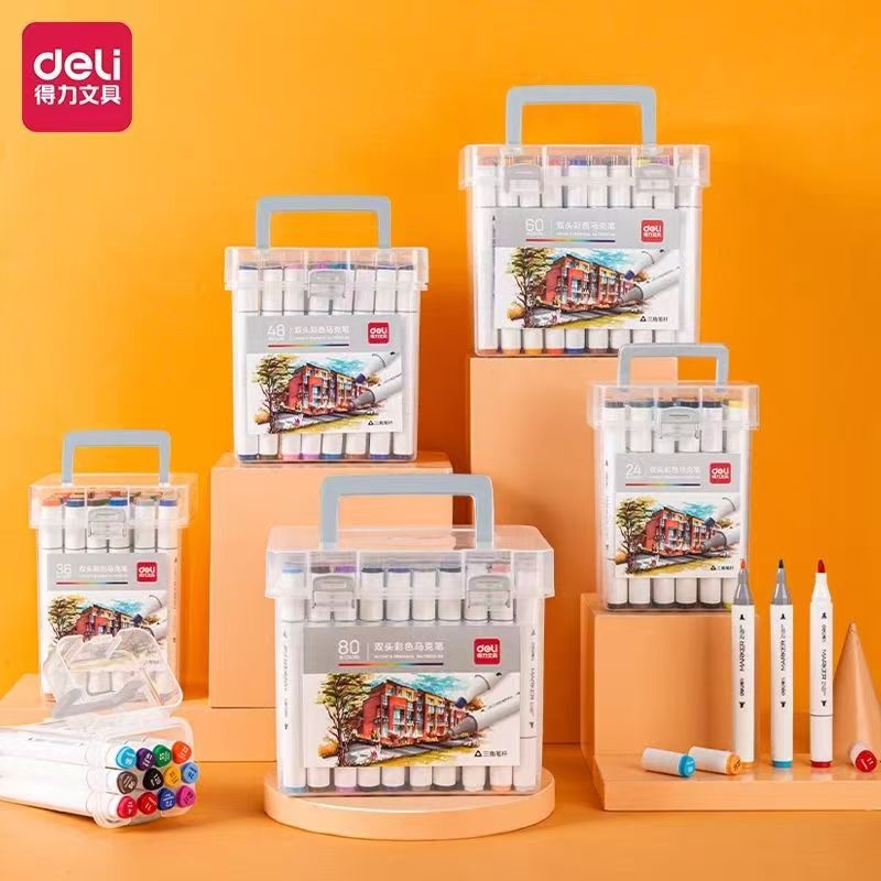 Deli Marker Set 70803 Oil-Based Student Children's Art Drawing Triangle Color Pen Stationery Wholesale