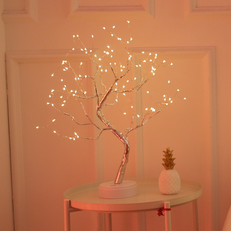 LED luz del árbol de la perla de cobre Alambre de luz de Navidad vacaciones decorativo de color cielo estrellado Interruptor táctil USB de doble uso luz de la noche