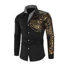 W 16555 Gold Print Mens Long Sleeve Shirt �̽�ӡ����ʿ����