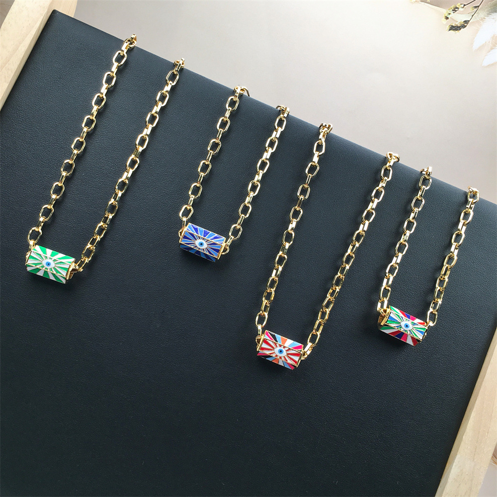 Devilu0027s Eye Copper Drip Necklace Female Ins Hip Hop Tide Gold Plated Thick Chain Clavicle Chain 