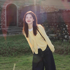 奶黄色假两件针织开衫上衣女早秋季韩系穿搭设计感百搭长袖毛衣潮
