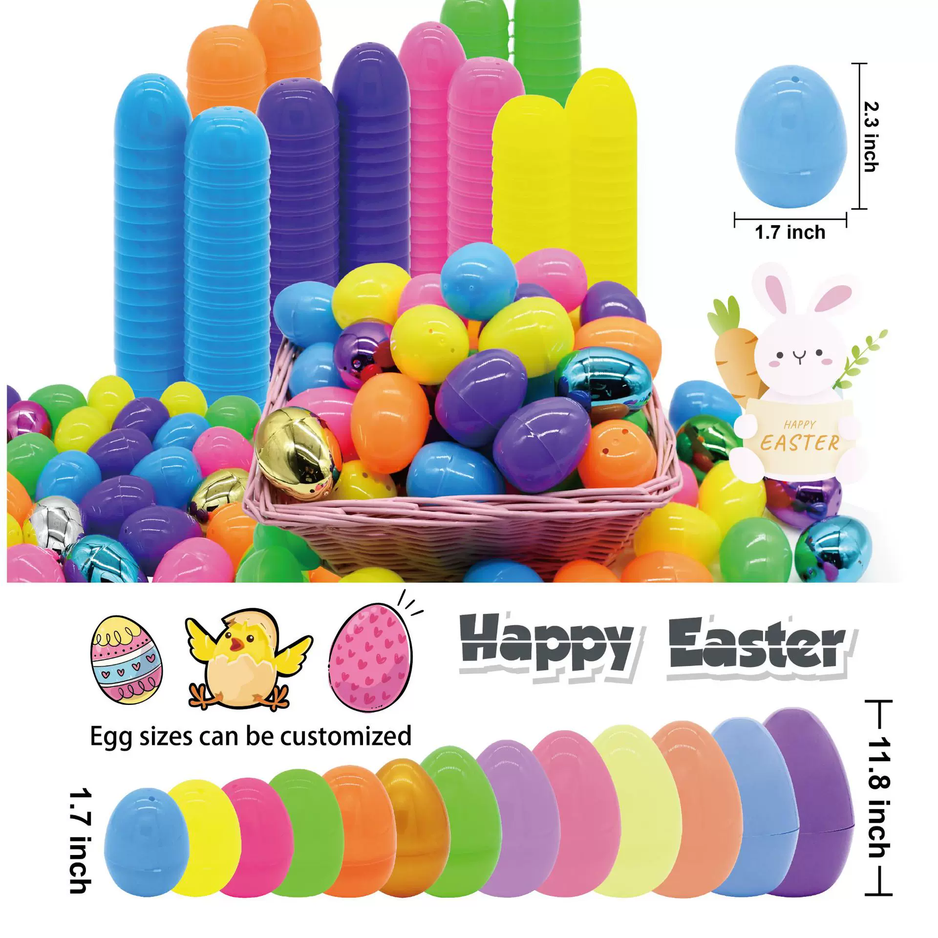 跨境复活节彩蛋花纹印刷蛋壳装饰开口扭蛋儿童玩具装糖塑料金蛋