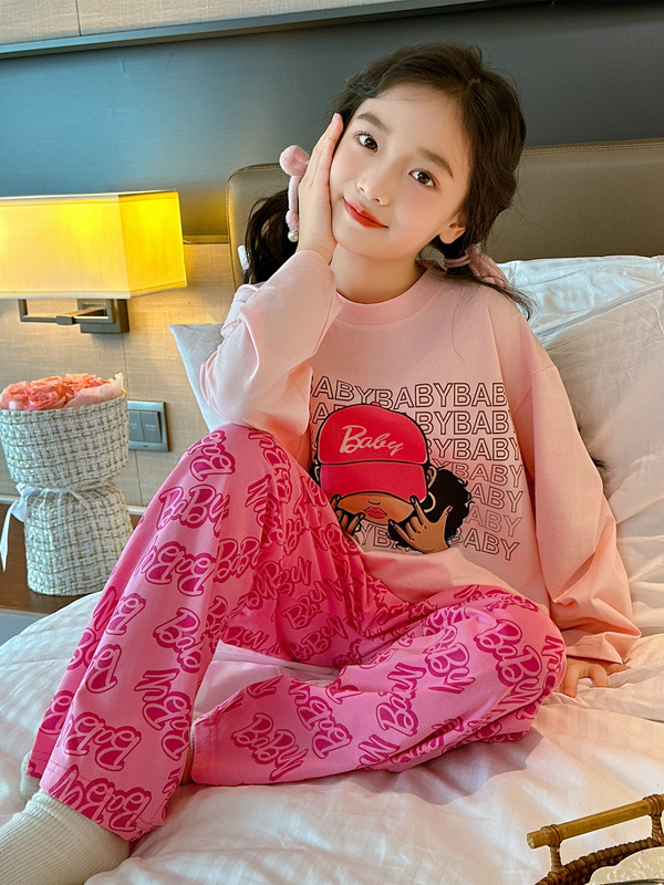 女童睡衣纯棉春秋2025新款儿童少女可外穿家居服大童秋季长袖套装|undefined