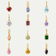 欧美爆款彩色钻石吊坠红色紫色蓝色绿水滴不锈钢饰品配件DIY项链