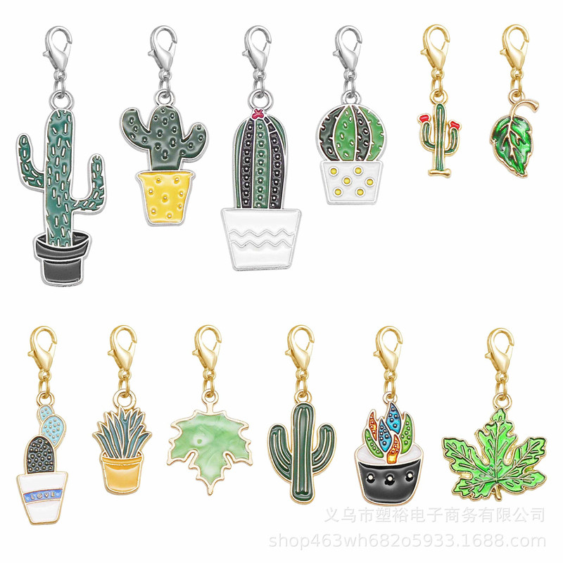 Korean-Style Mori-Style Drip Oil Cactus Pendant 12-Piece Set Alloy Pendant Jewelry Shoe Buckle Bag Decoration Materials