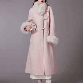 粉色毛呢外套女2023秋冬季新款高级感气质中长款羊毛呢子羽绒大衣