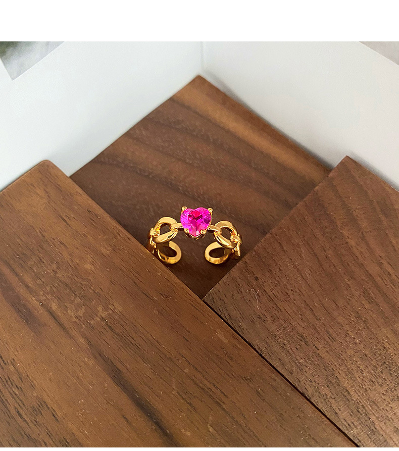 Fashion Heart Shape Copper Inlay Zircon Open Ring