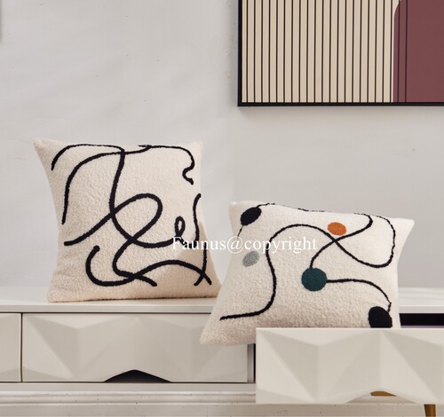 The design is modern and simple. Cream style living room sofa B&B sample embroidered teddy velvet pillow cushion