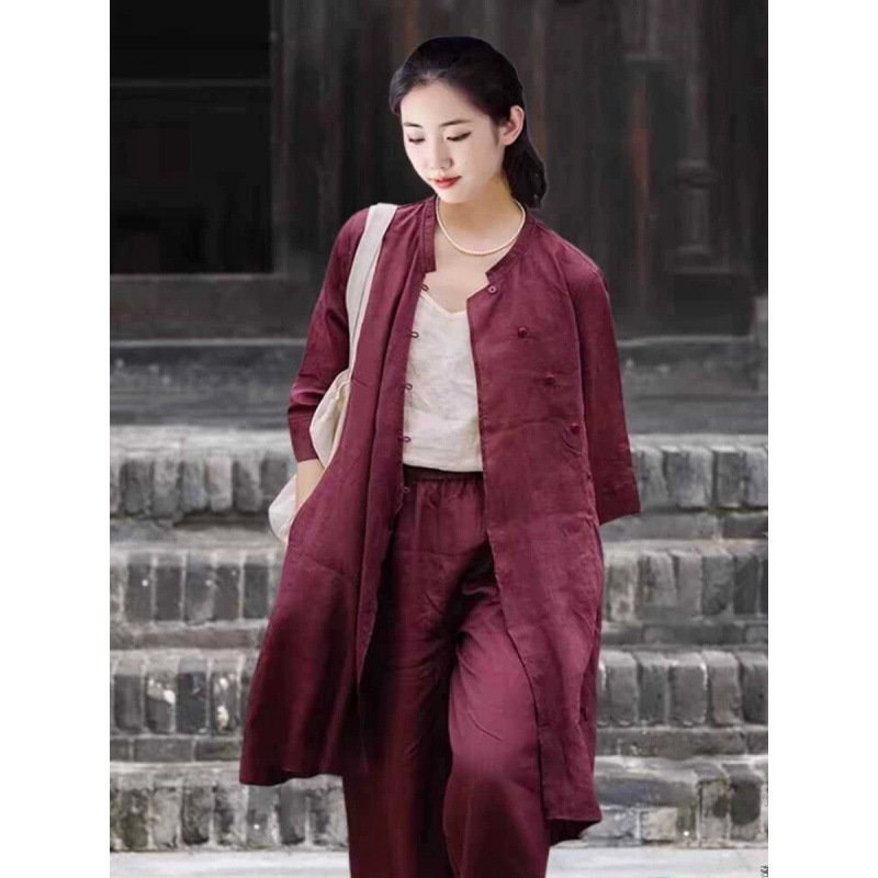 修行禅服女夏季佛系禅意素衣套装中式棉麻两件套斜襟居士服禅修服|undefined