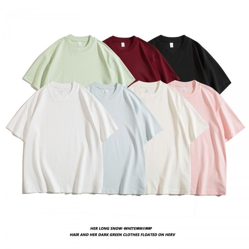 Summer New Style 240g American Heavyweight Trendy Brand Large Collar High Collar T-Shirt for Men and Women with Dropped Shoulders Loose Short-Sleeved T-Shirt