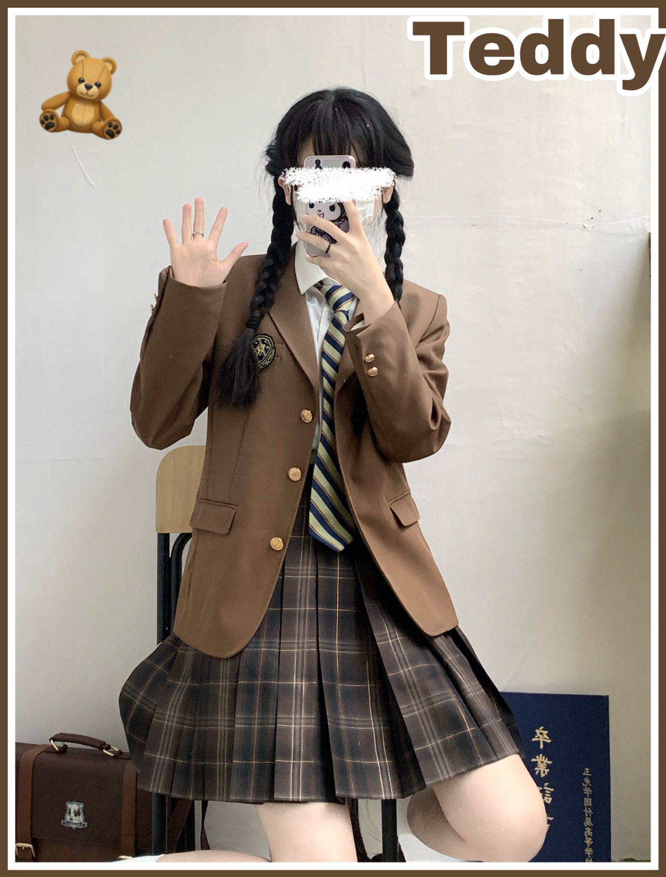 智贝主图_3圣の卡特茶西JK西装外套茶色徽章西服日系学生学