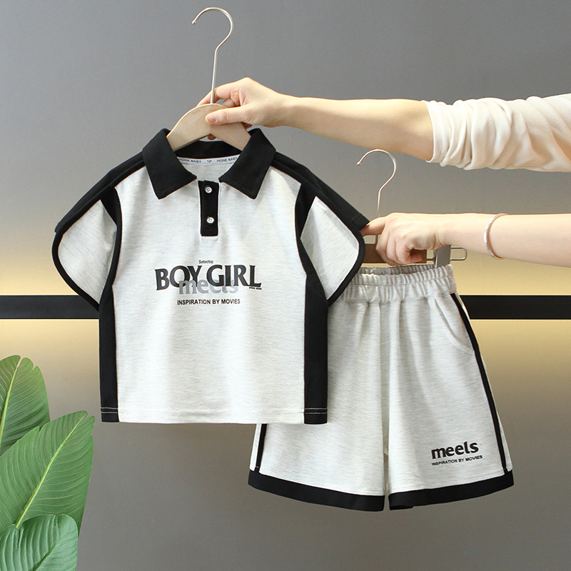 7861 traje de verano para niños 2025 nuevo traje de dos piezas de manga corta para niños ropa de polo casual de verano para bebés