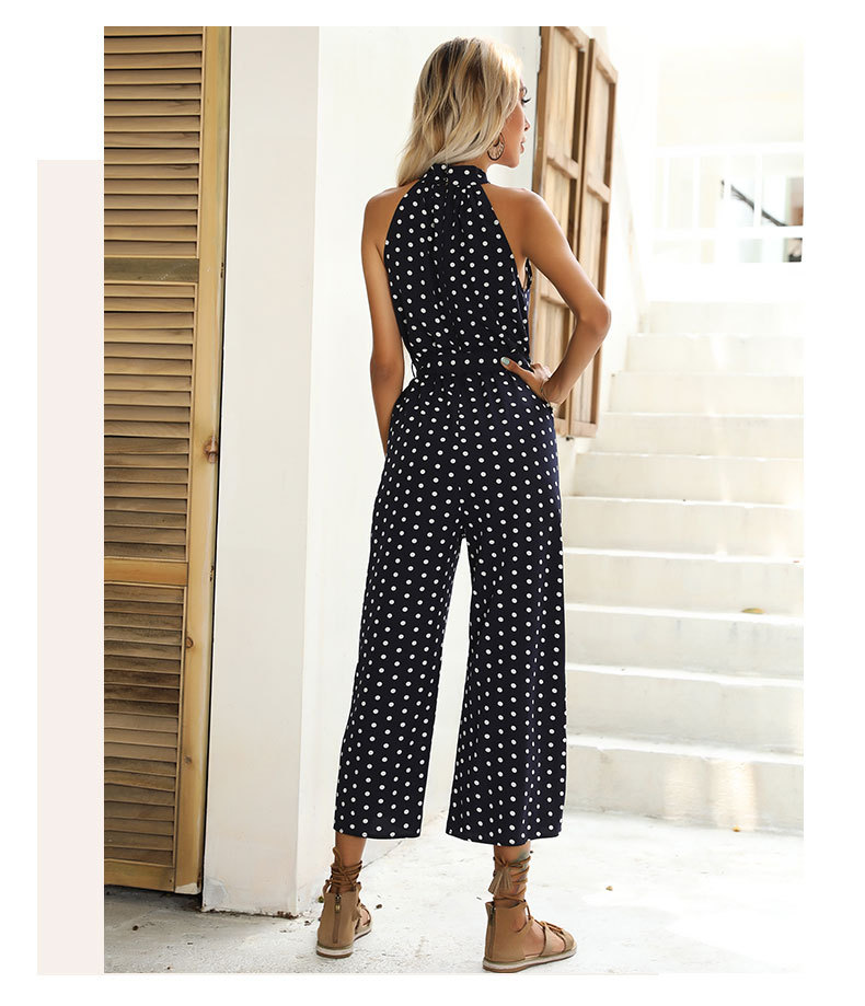 Polka Dot Halter Sling Wide-Leg Jumpsuit NSYYF66675