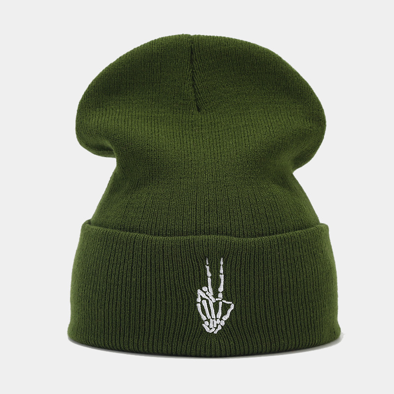 Otoño e Invierno de alta calidad cráneo dedo bordado punto sombrero hombres y mujeres moda hip hop pila sombrero Amazon Venta caliente sombrero