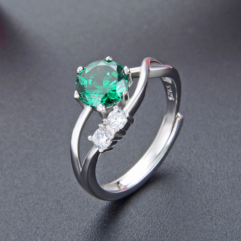 S925 plata esterlina retro anillo verde oliva mujer europea y americana estilo francés simple anillo de diamantes joyas al por mayor