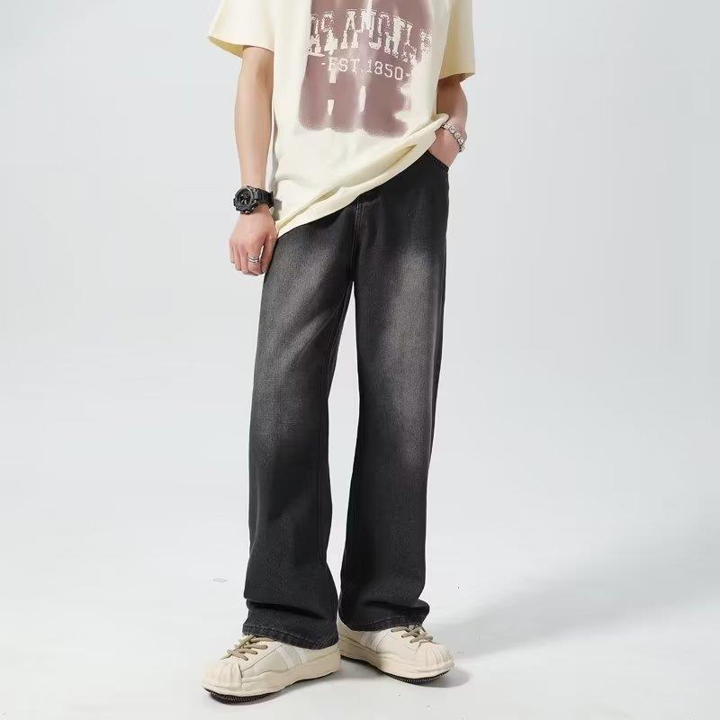 American Style Retro Jeans Men's Loose Straight Washed Pants Summer Teenager Trendy Brand All-match Casual Wide-leg Pants