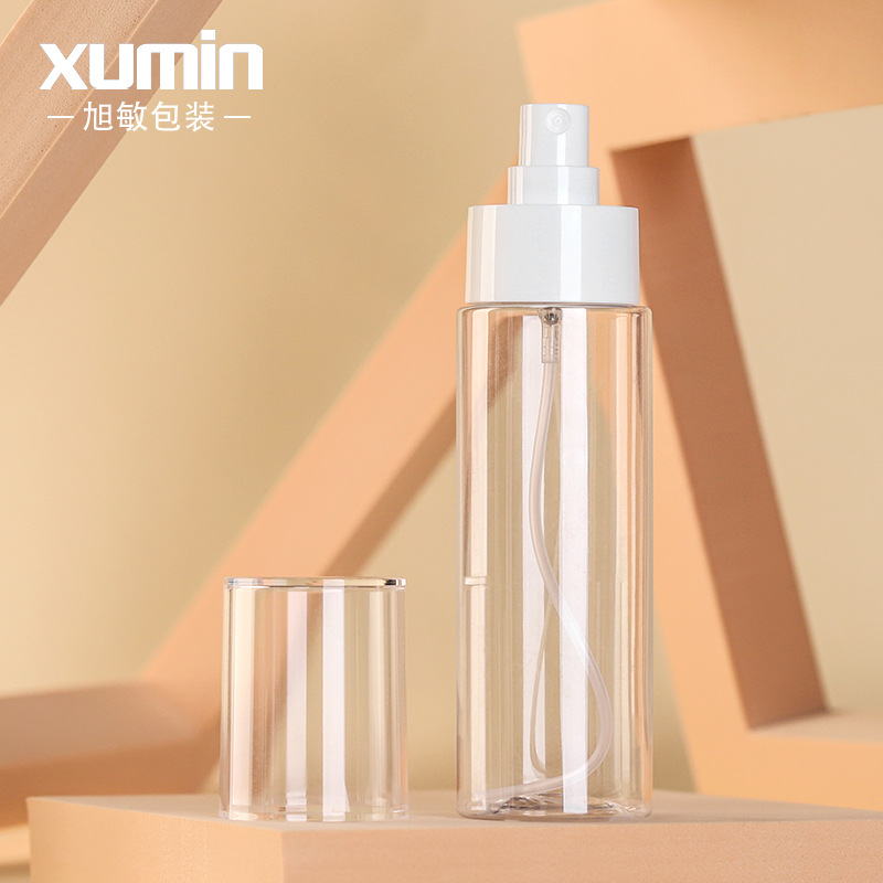 En stock Xumin 120ml blanco cabeza de la bomba botella de la prensa transparente cubierta completa botella de loción 150ml esmerilado botella de spray para mascotas