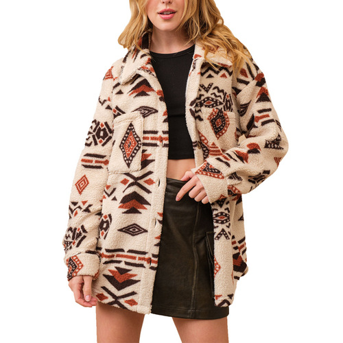 Vintage Plush  Winter Amazon eBay New Women's Western Fleece Lapel Long Sleeve Jacket Women