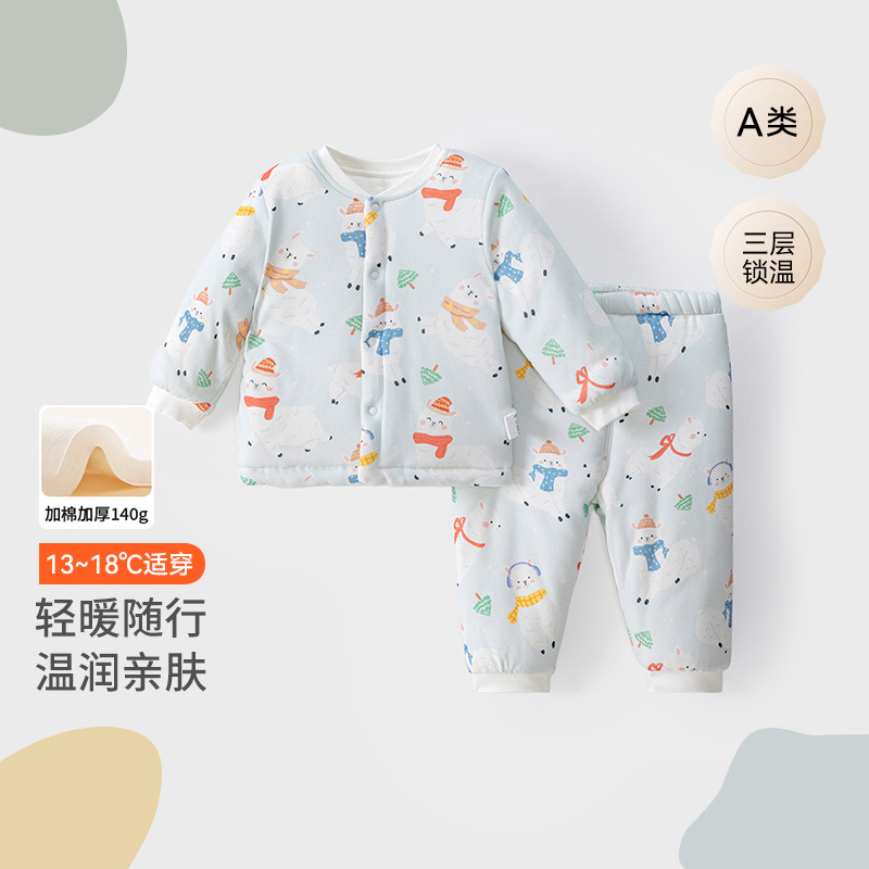宝宝套装加厚夹棉宝宝家居服保暖男女宝宝分体保暖两件套秋冬衣服