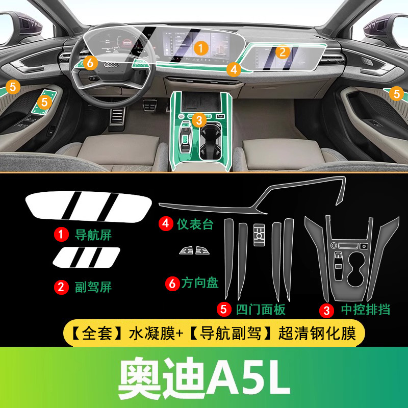 26款奥迪A5L一汽专用中控贴膜内饰保护膜导航钢化膜导航配件用品.|undefined