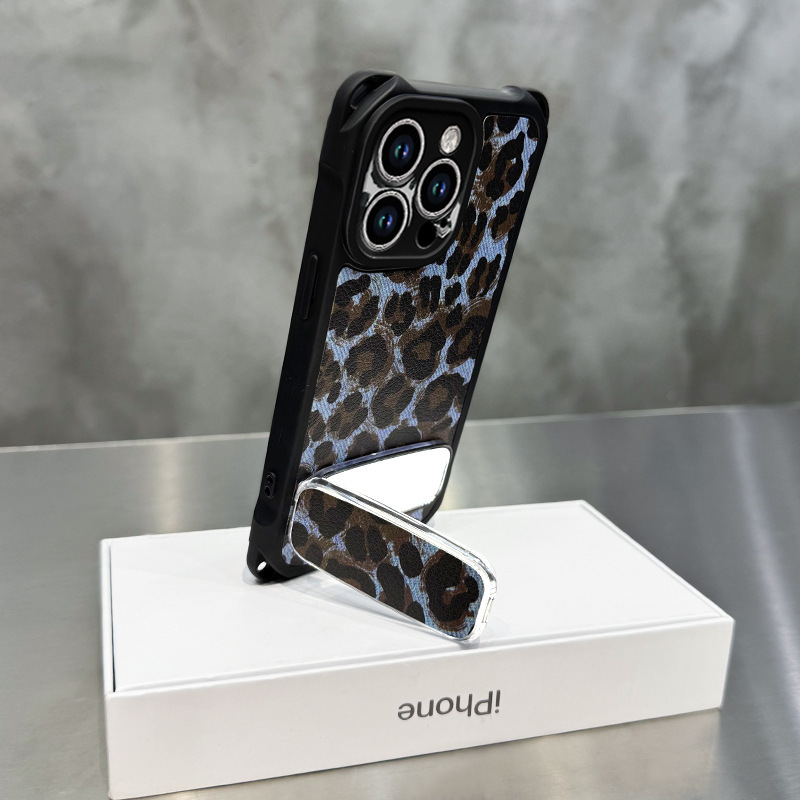 蓝豹纹支架适用苹果16promax手机壳iphone13软硅胶15四角挂绳14女|undefined